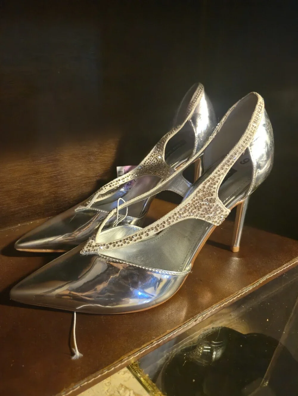 Nine West silver fantasy metallic stiletto pumps W/ crystal-embellished